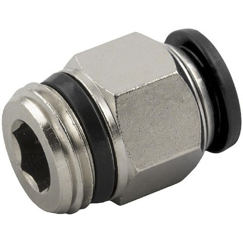 AIGNEP® XAF-50000N-12-3/8 Push to Connect Fitting, Straight, 12 mm x 3/8 in Nominal, Male Tube x Swift-Fit Universal, Nickel Plated Brass